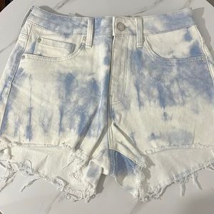 Mavi Tie Dye White & Blue High Rise 90s Denim Shorts. Pair w. others for 20% off